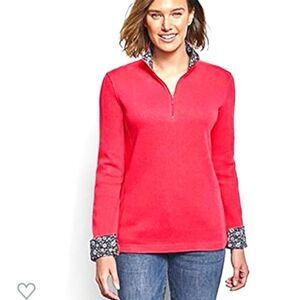 NWT Orvis Sandy Point Sweater Ribbed Knit Floral Trim 
Coral Pullover Size S